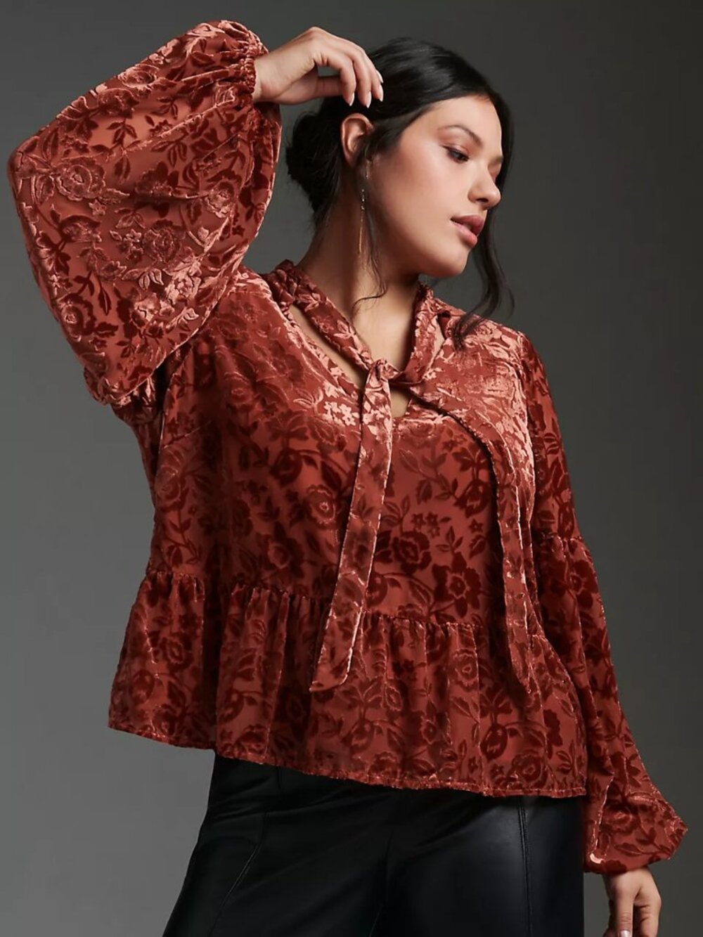 NWT By Anthropologie Velvet Tie-Neck Blouse Size S